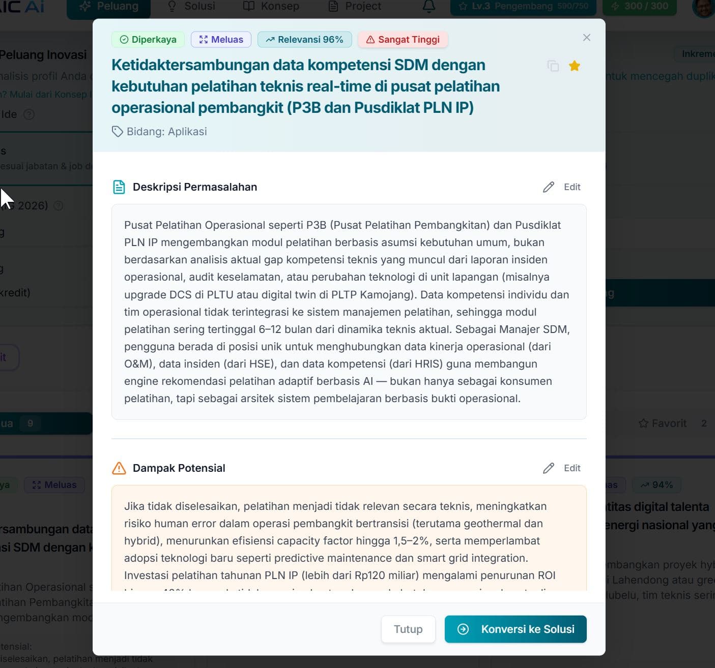 Detail & Pengayaan Peluang — Form pengayaan konteks situasional dan urgensi