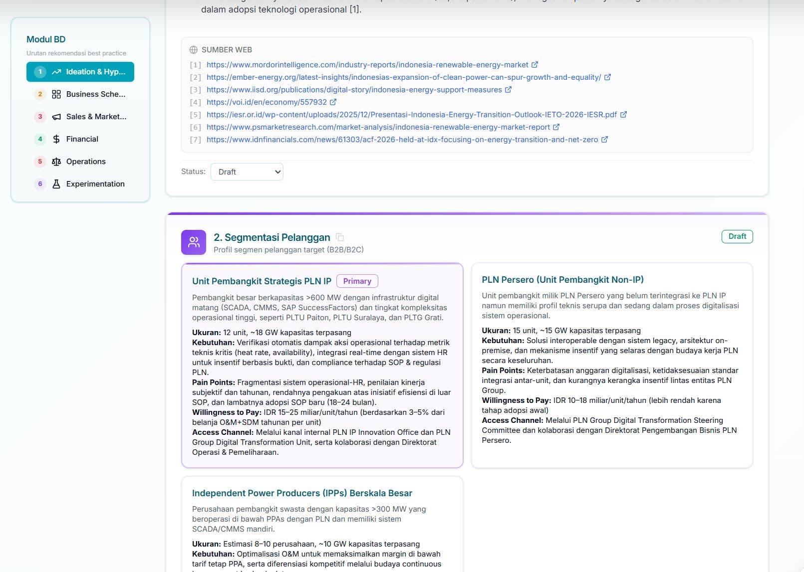 Ideation — Riset Pasar & Segmentasi — Market sizing dengan kutipan sumber web