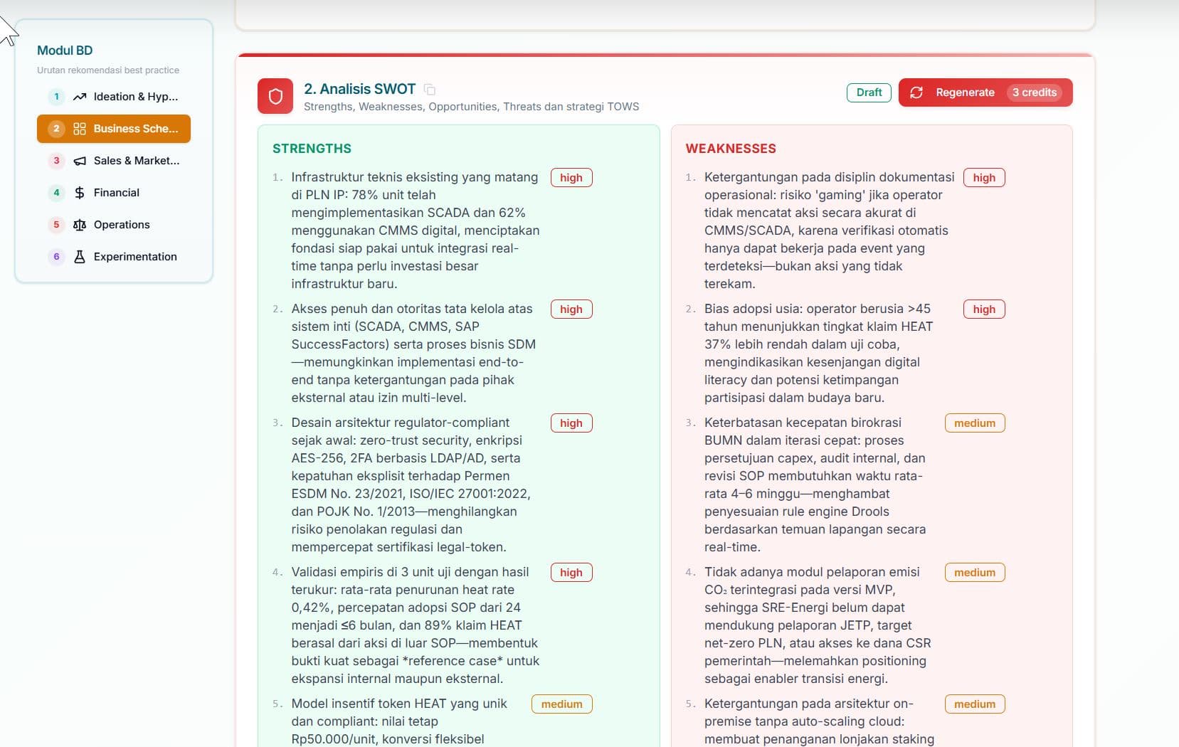 Business Schema — BMC & SWOT — Grid visual 9 blok Business Model Canvas