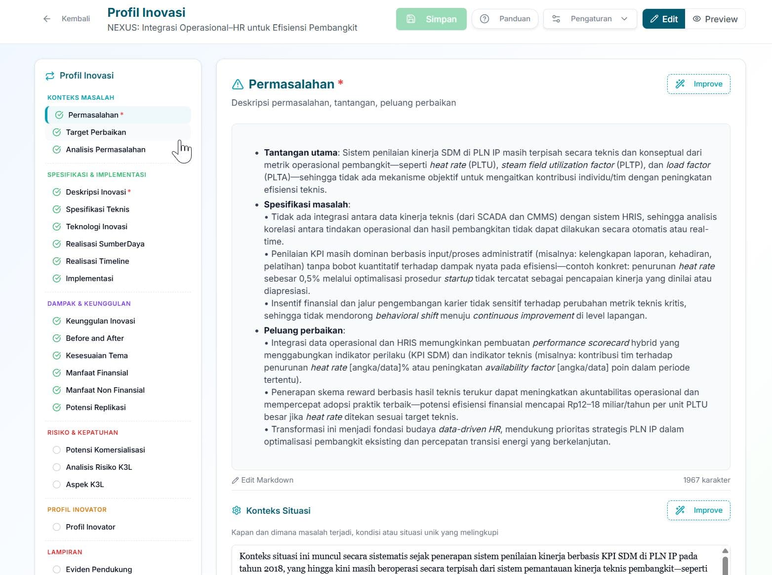 Profil Inovasi — Master document proyek — konteks utama bagi Makalah, Slide Deck, dan modul lainnya