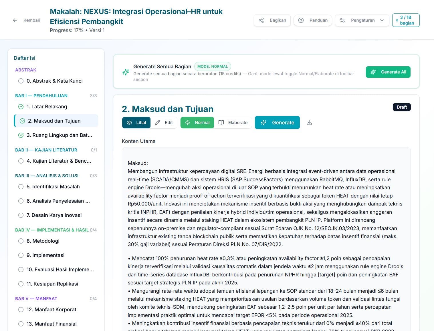 Makalah Inovasi — Editor makalah dengan sidebar seksi kategori-aware, dari data Profil Inovasi